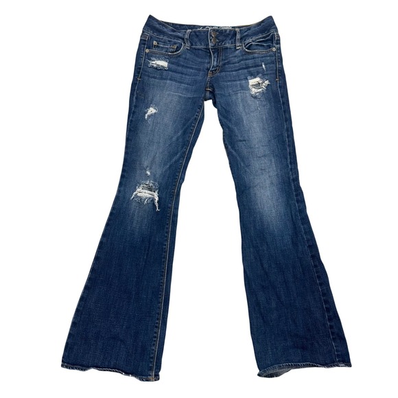 American Eagle Outfitters Denim - American Eagle Artist Flare Jeans Womens 6 Distressed Medium Wash Stretch Blue